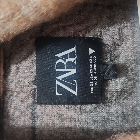 ZARA Crop Plaid Overshirt Shacket Brown Pink Cream in XS - Picture 3 of 9